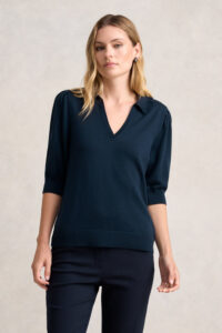 Half Sleeve Collared Wool Knit - Ink