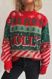 Cozy Color Block Stripe Polka Dot Sweater